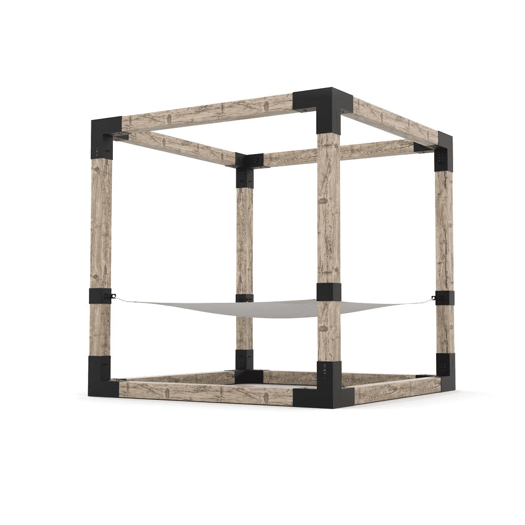 Pergola 8x8 en bois brut avec hamac Blanc - Kit 6 po TojaGrid - PurPatio.ca