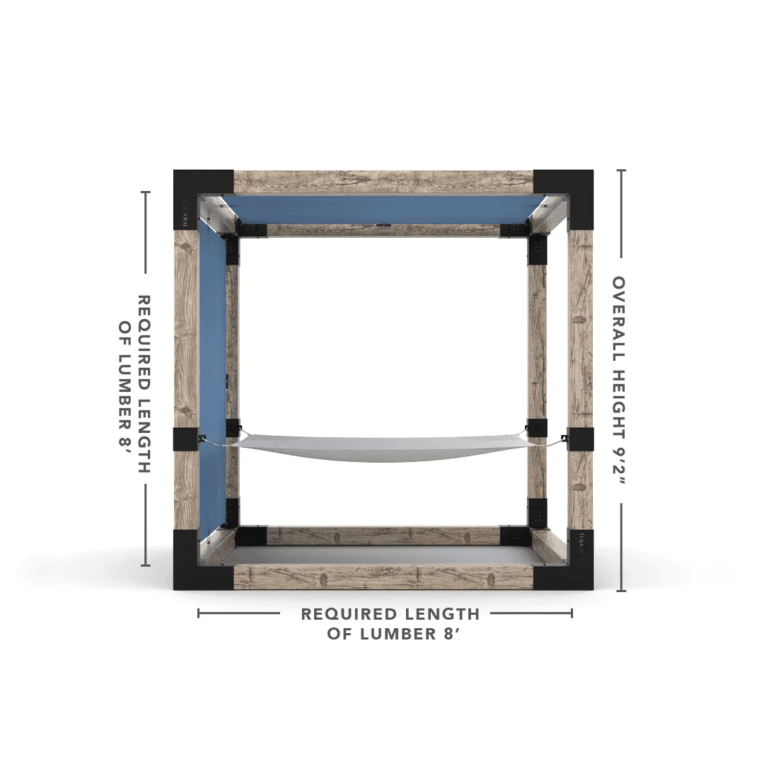 Pergola 8x8 en bois brut avec hamac Blanc - Kit 6 po TojaGrid - PurPatio.ca