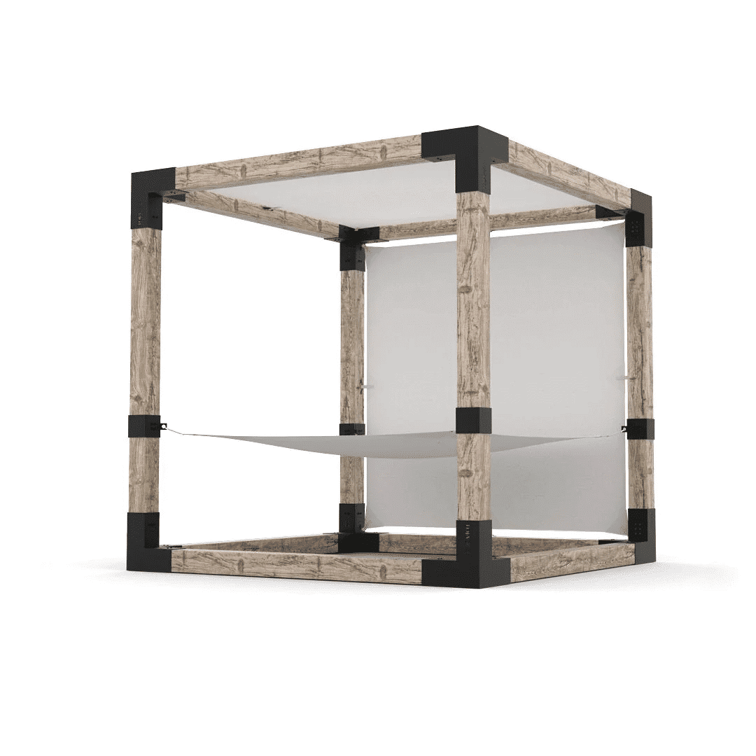 Pergola 8x8 en bois brut avec hamac Blanc - Kit 6 po TojaGrid - PurPatio.ca
