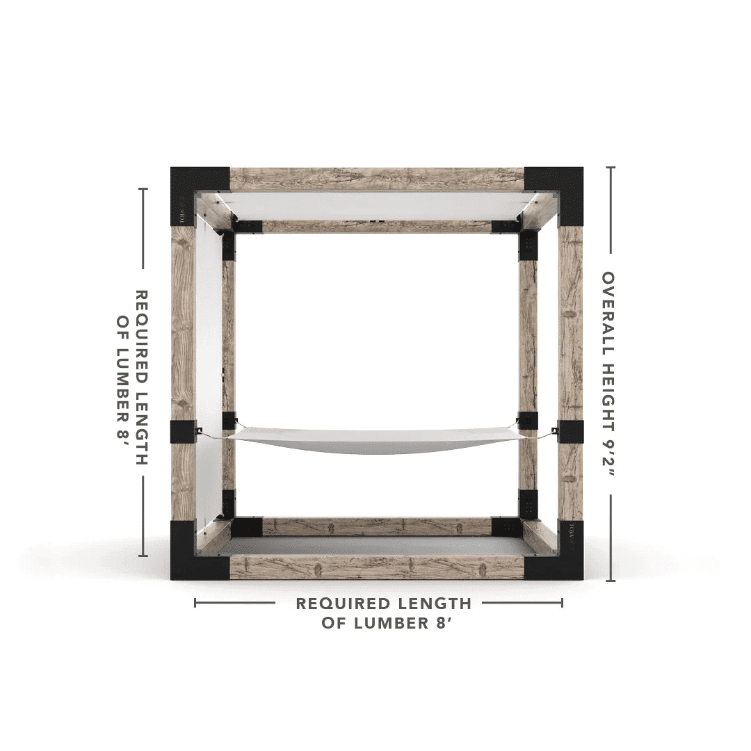 Pergola 8x8 en bois brut avec hamac Blanc - Kit 6 po TojaGrid - PurPatio.ca
