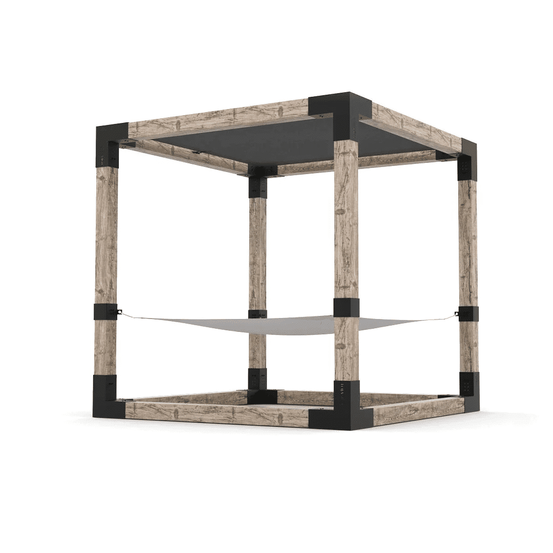 Pergola 8x8 en bois brut avec hamac Blanc - Kit 6 po TojaGrid - PurPatio.ca