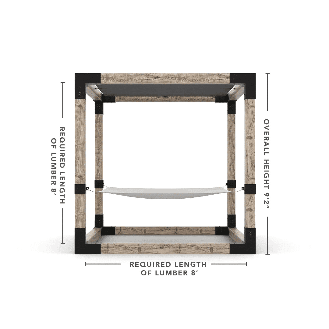 Pergola 8x8 en bois brut avec hamac Blanc - Kit 6 po TojaGrid - PurPatio.ca