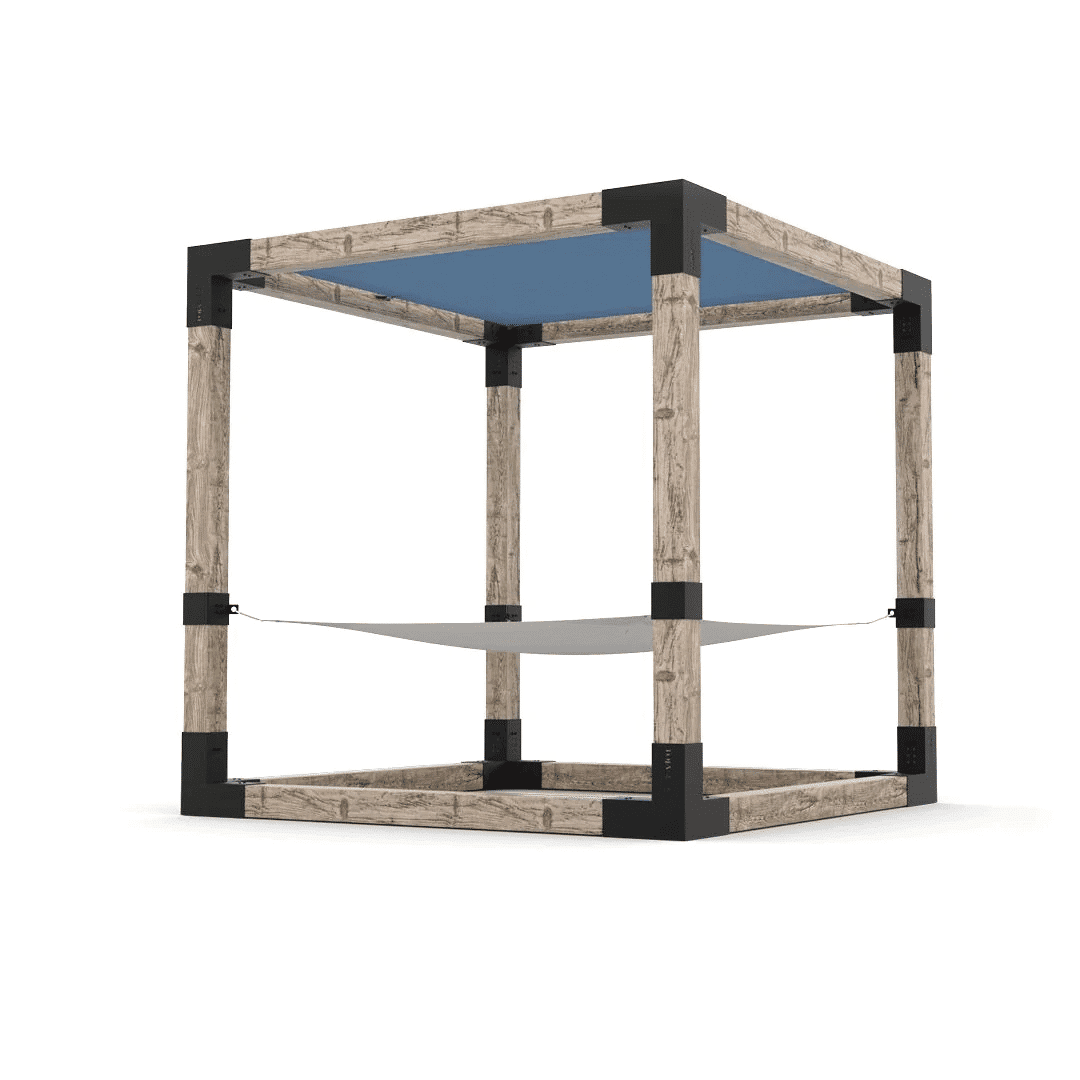 Pergola 8x8 en bois brut avec hamac Blanc - Kit 6 po TojaGrid - PurPatio.ca
