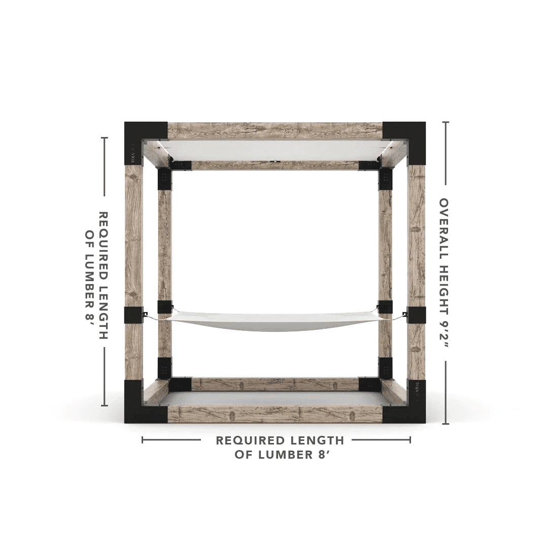 Pergola 8x8 en bois brut avec hamac Blanc - Kit 6 po TojaGrid - PurPatio.ca