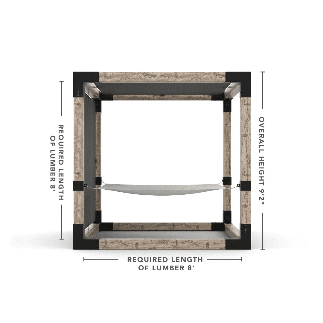 Pergola 8x8 en bois brut avec hamac Blanc - Kit 6 po TojaGrid - PurPatio.ca