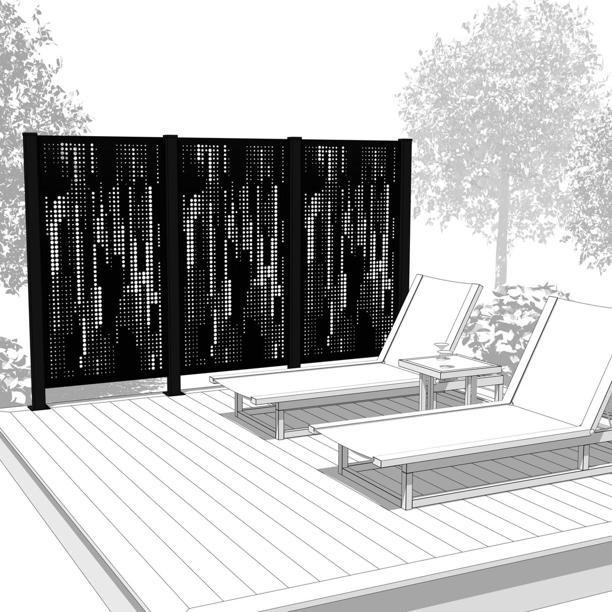 Trio Hideaway Mur intimite - RAIN Noir - FIXATION SUR BÉTON - PurPatio.ca