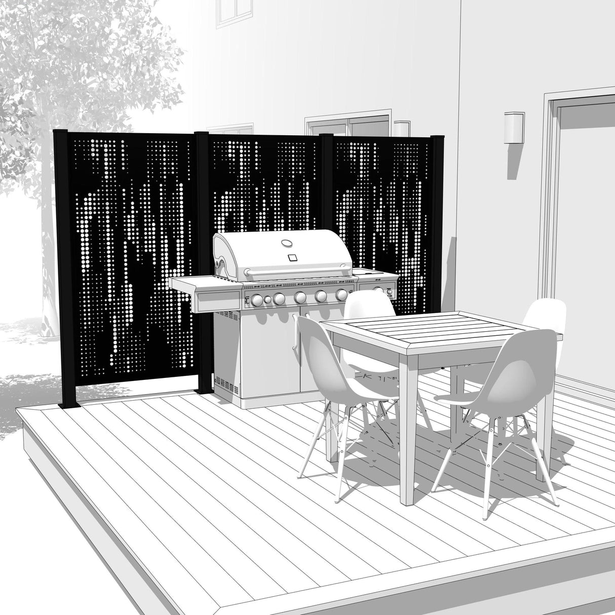 Trio Hideaway Mur intimite - RAIN Noir - FIXATION SUR BÉTON - PurPatio.ca