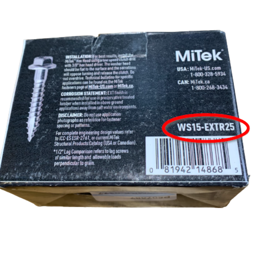 Mitek - WS15-EXTR25 - Vis Structurale a bois 1/4 x 1-1/2" - Boite de 25
