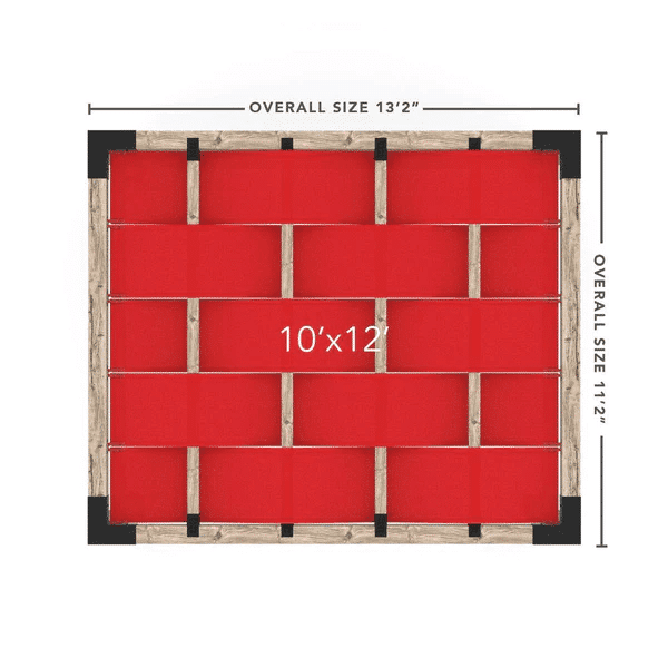 Pergola bois brut avec voile d'ombre a vague et mur de poteaux Crimson - Kit 6 po TojaGrid - PurPatio.ca