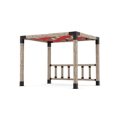 Pergola bois brut avec voile d'ombre a vague et mur de poteaux Crimson - Kit 6 po TojaGrid - PurPatio.ca