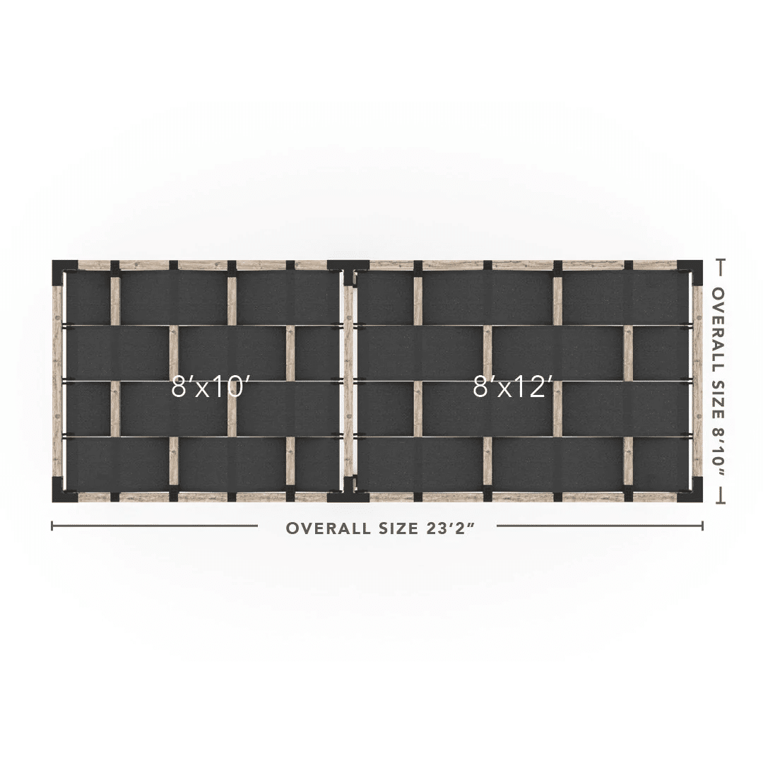 Pergola double avec voile d'ombres a vagues Graphite - Kit 4 po TojaGrid - PurPatio.ca