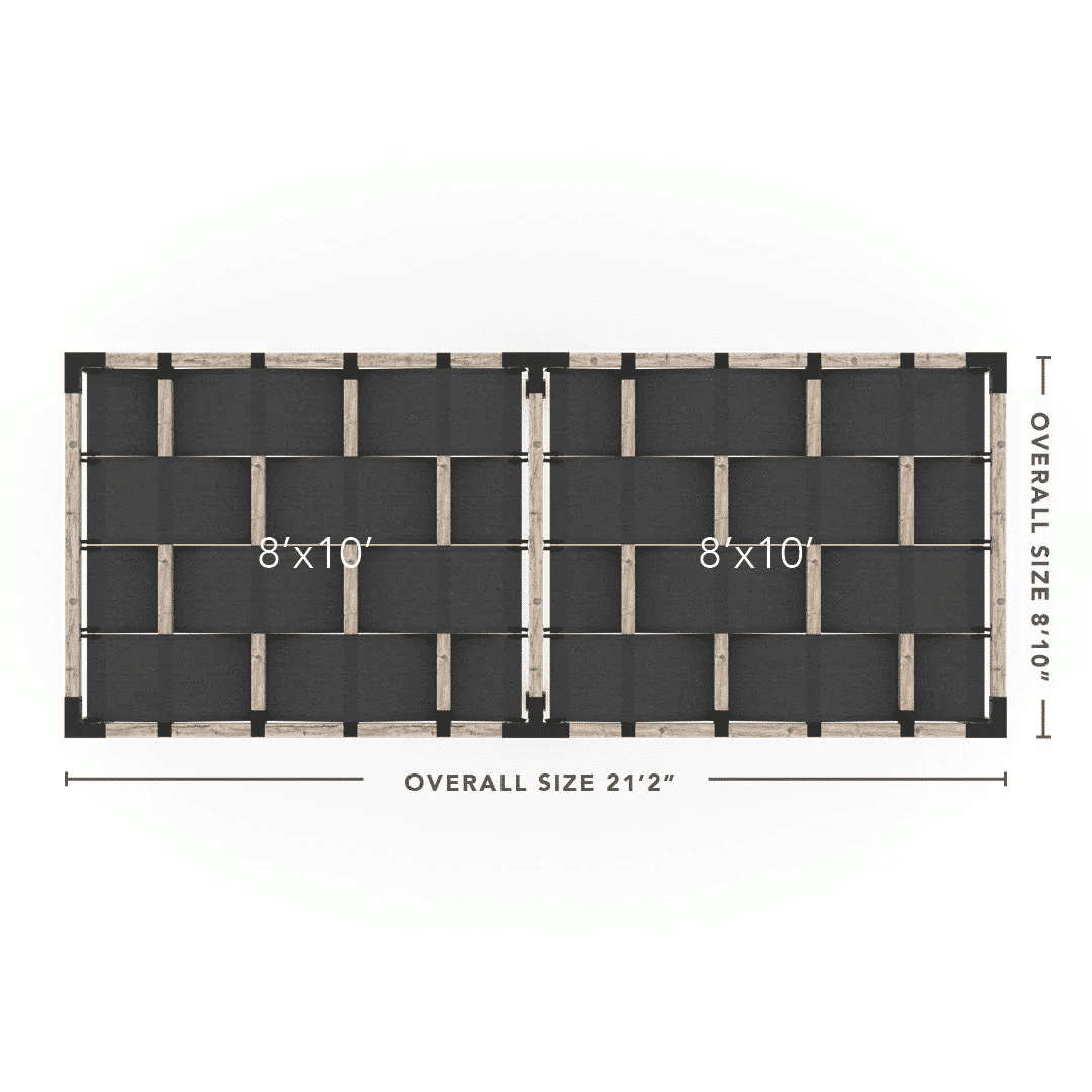 Pergola double avec voile d'ombres a vagues Graphite - Kit 4 po TojaGrid - PurPatio.ca