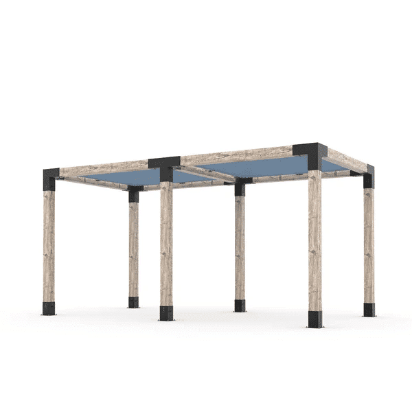 Pergola double en bois brut avec voiles Denim - Kit 6" TojaGrid - PurPatio.ca