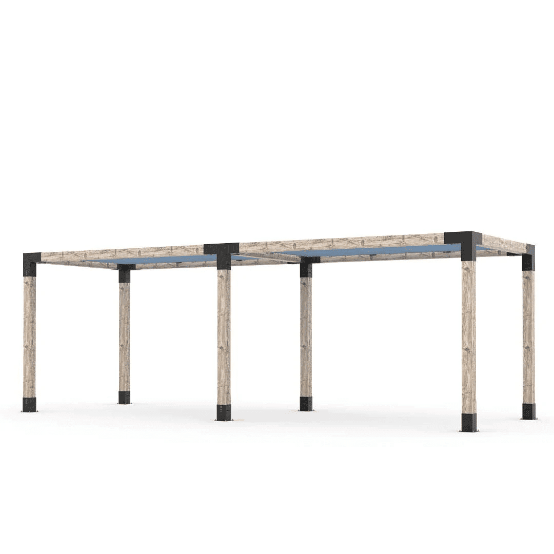 Pergola double en bois brut avec voiles Denim - Kit 6" TojaGrid - PurPatio.ca