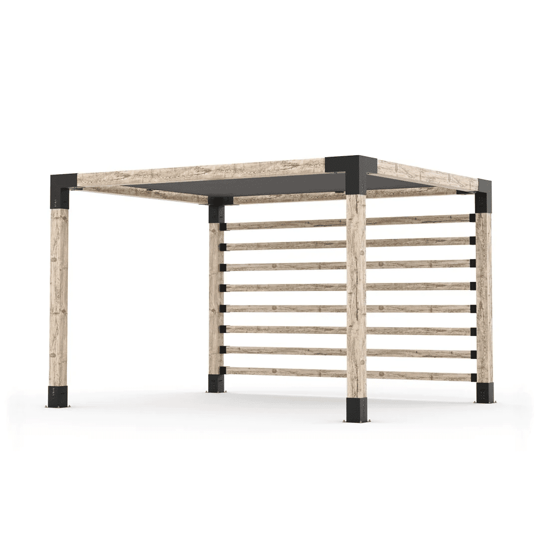 Pergola avec voile et mur de poteaux Graphite - Kit 6 po TojaGrid - PurPatio.ca