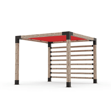 Pergola en bois brut avec voile et mur de poteaux Crimson - Kit 6 po TojaGrid - PurPatio.ca