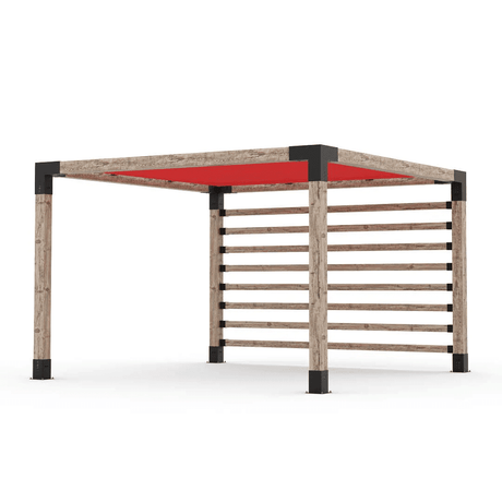 Pergola en bois brut avec voile et mur de poteaux Crimson - Kit 6 po TojaGrid - PurPatio.ca